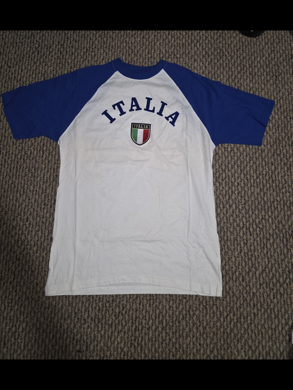 Italia Raglan Short Sleeve Tee - White & Blue